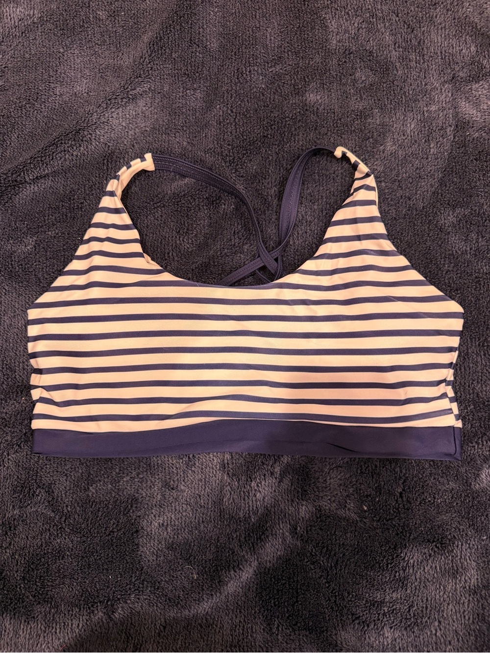 Striped Navy and Cream Women’s Swim Top